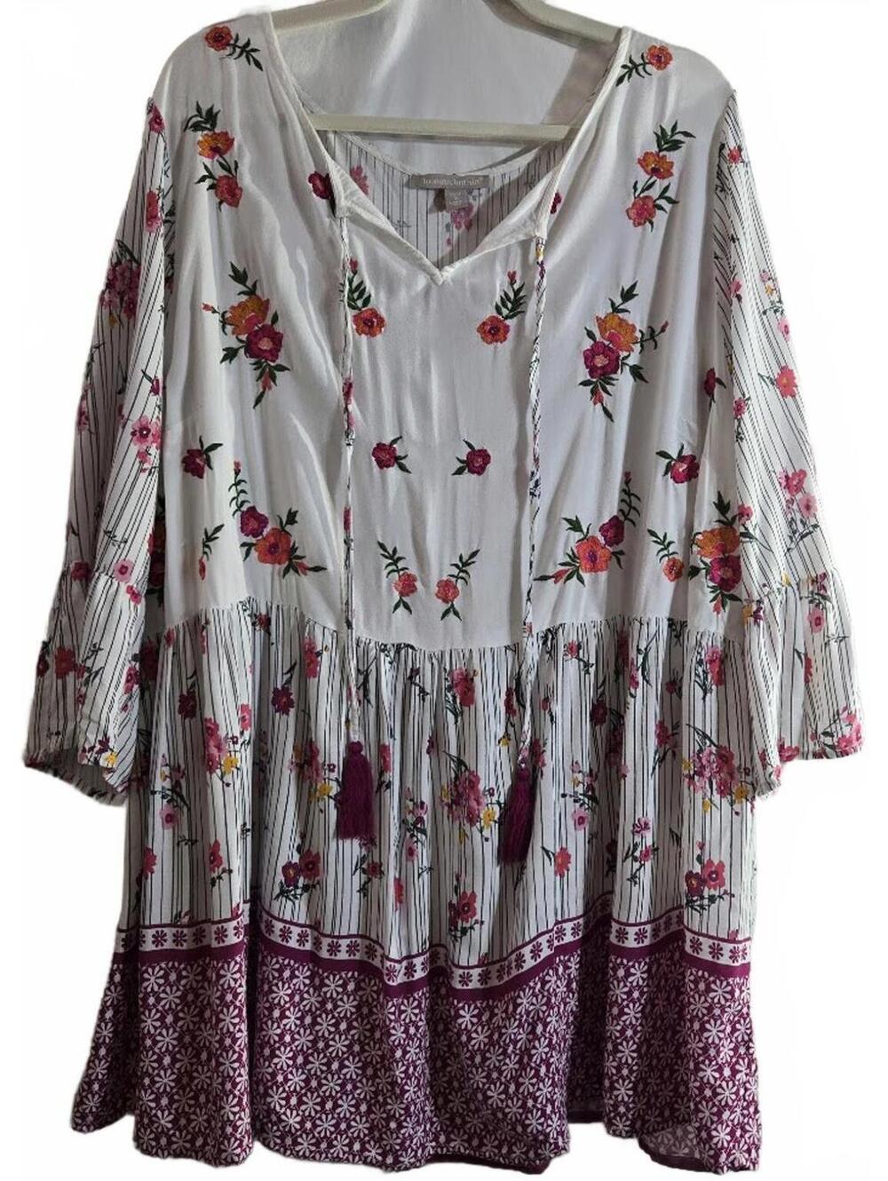 Woman Within Bohemian Style Floral Patterned Tunic Dress Plus Size 1X